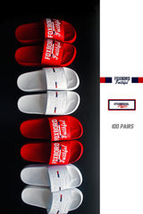 FOXBORO FAITHFUL EMBOSSED SLIDES "AWAY GAME WHITE" MENS *FREE CLEAR GAME DAY BAG* Limited Edition 100 pairs